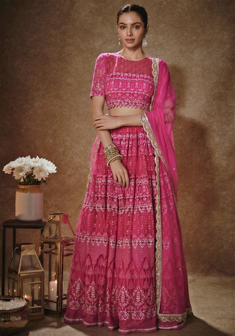 Pink And Gold Embroidered Lehenga Set Renee Label Fabilicious Fashion