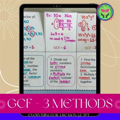 Gcf Gcd 3 Methods To Find Greatest Common Factor Foldable Easel