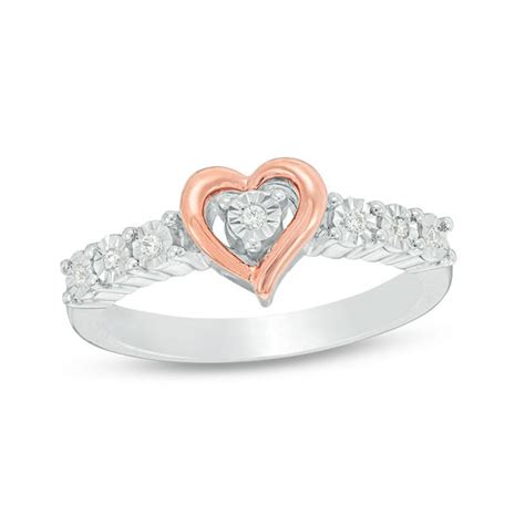 004 Ct Tw Diamond Heart Frame Promise Ring In Sterling Silver And