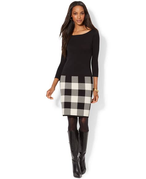 Lauren By Ralph Lauren Longsleeve Plaid Dress In Black Lyst