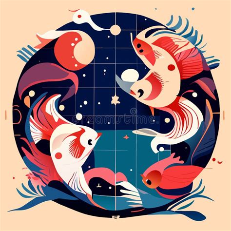 Koi Fish in the Circle. Vector Illustration in Flat Style Stock Vector - Illustration of ...