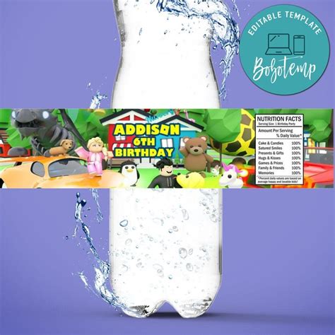 Adopt Me Birthday Water Bottle Label Template Createpartylabels