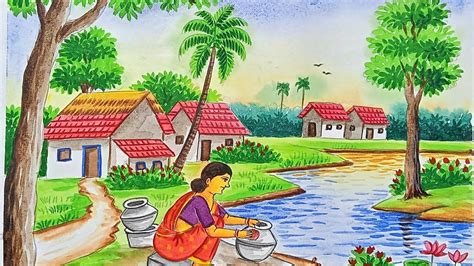 Beautiful Indian Village Scenery Drawing Indian Village Scenery