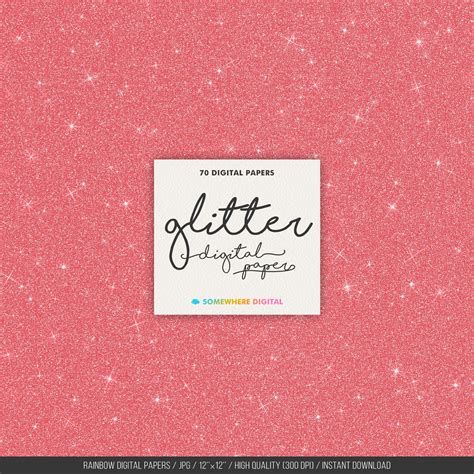 Glitter Digital Paper Rainbow Glitter Printable Glitter Scrapbooking Rainbow Colors Papers Pack ...