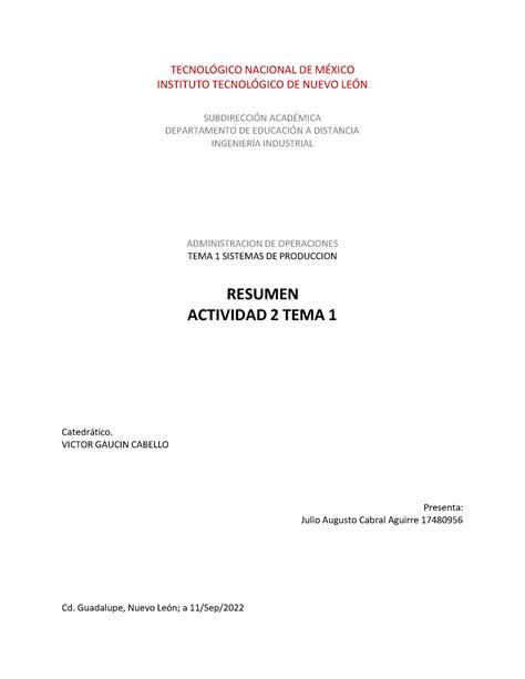 Actividad 2 Tema 1 Sin Foto TECNOLGICO NACIONAL DE M INSTITUTO