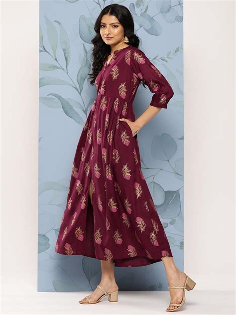 Buy Maroon Printed Rayon Fit And Flare Dress Online At Rs815 Libas