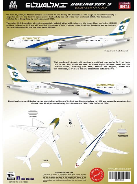 8aDecs Decals Catalogue ELAL BOEING 787 900 JERUSALEM OF GOLD