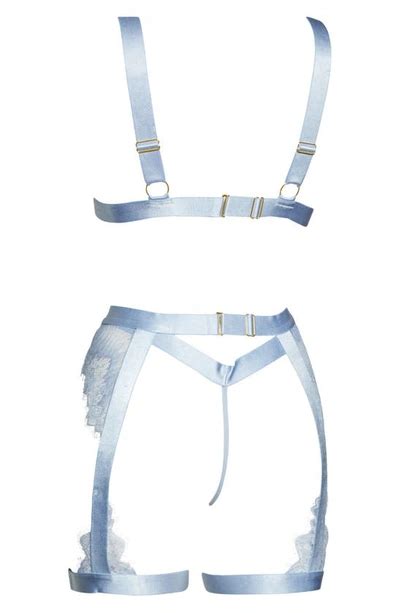 Oh La La Cheri Open Cup Bralette High Waist Panties And Suspenders Set In Brunnera Blue Modesens