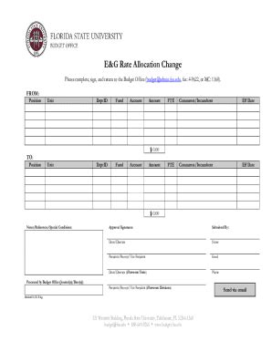 Fillable Online Budget Fsu E G Rate Allocation Change Form Use This