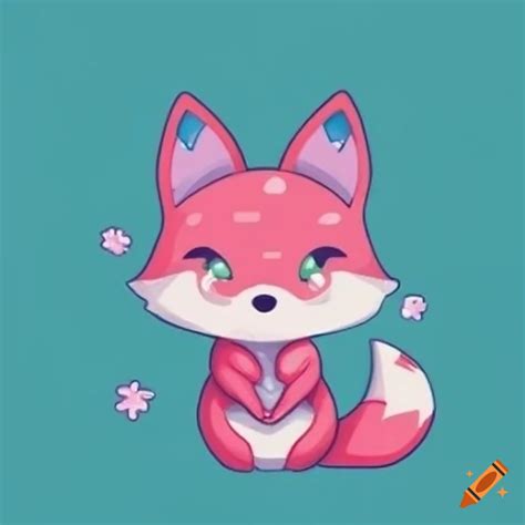 Kawaii Fox Tattoo Design With Pink Blue And White Colors