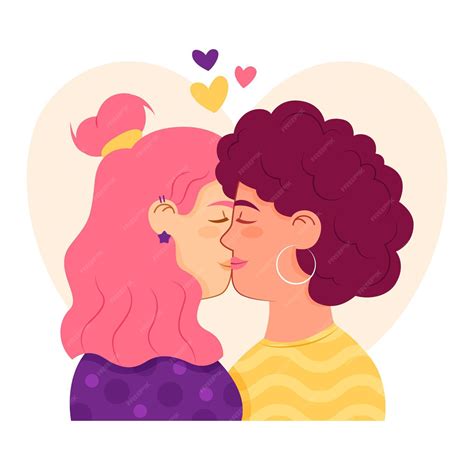 Premium Vector Flat Design Lesbian Couple Kiss Illustrated