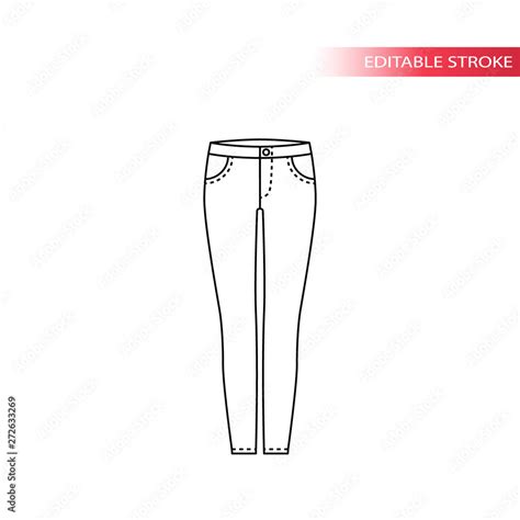 Jeans thin line vector sketch. Skinny jeans black outline drawing ...