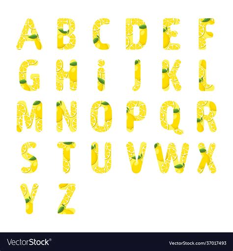 Lemon alphabet fruit yellow letters design Vector Image