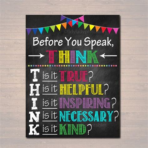 Printable Think Before You Speak Sign Instant Download Printable Classroom Decor Motivational