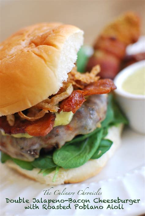 Double Jalapeno Bacon Cheeseburgers With Roasted Poblano Aioli