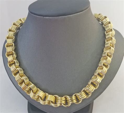 Real 10k Gold Byzantine Chain 11mm Necklace 24 Mens 10kt Yellow Gold