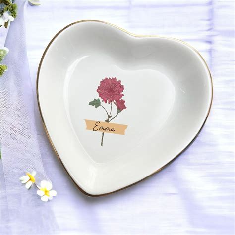 Birth Month Flower Ring Dish Birth Flower Jewelry Holder Friendship