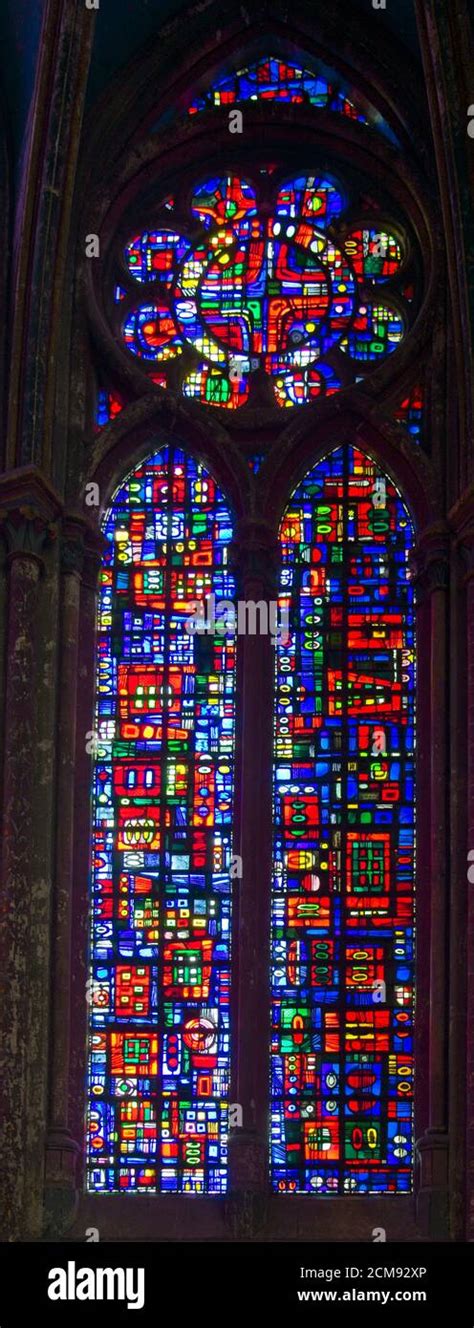 Beauvais France - 10 August 2020 -Stained glass window of Cathedral of ...