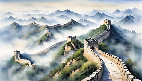 Premium Photo | Watercolor Painting of the Great Wall of China