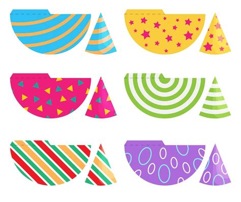 Premium Vector Set Of Birthday Party Hats Vector Cones Template With