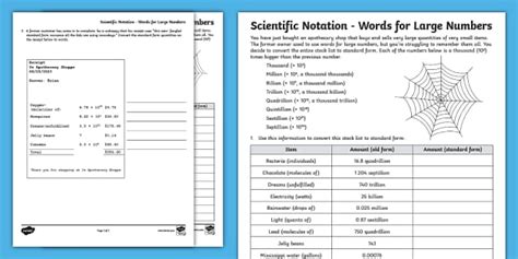 Eighth Grade Scientific Notation Words For Large Numbers