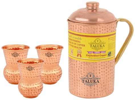 Buy Taluka Handmade Pure Copper Hammered Jug With Brass Handle 2000 Ml