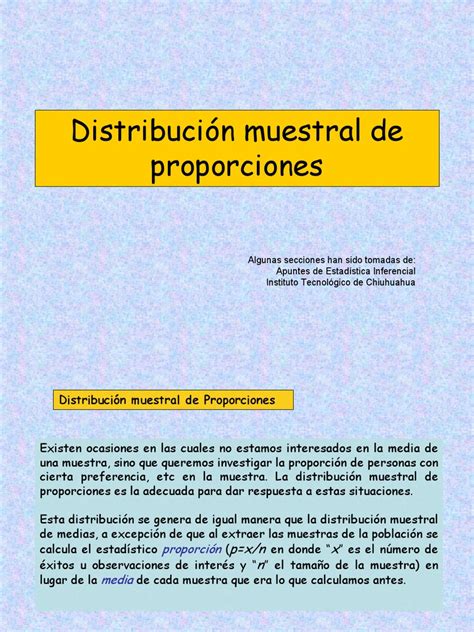 Distribucion Muestral De La Proporcion Pdf Muestreo Estadísticas Desviación Estándar