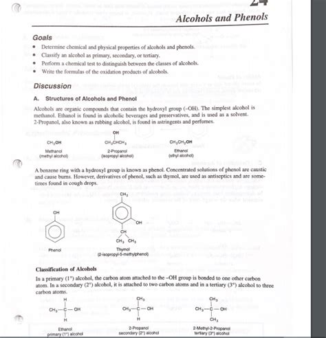 Solved Alcohols And Phenols Goals Determine Chemical And Chegg