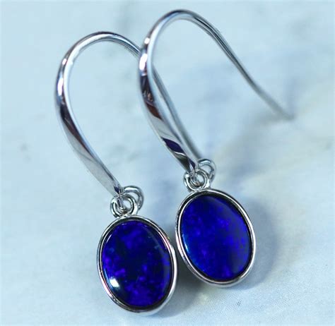 Cute Blue Fire Doublet Opals In Stylish Silver Earrings Su 1495