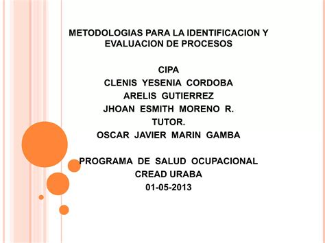 Metodologias Para La Identificacion Y Evaluacion De Procesos Ppt