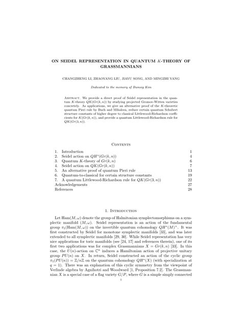 PDF On Seidel Representation In Quantum K Theory Of Grassmannians