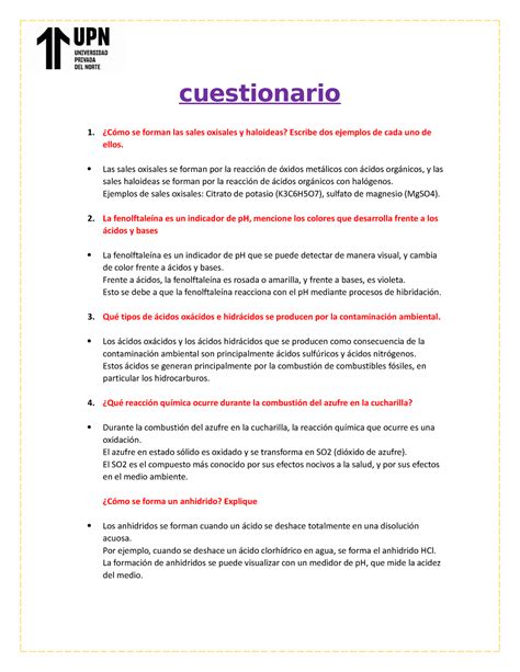 Cuestionario cccc cuestionario 1 Cómo se forman las sales