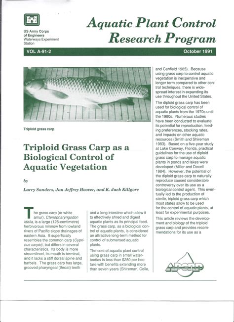 Pdf Aquatic Plant Control Research Program Triploid Grass Carp As A Biological Control Of