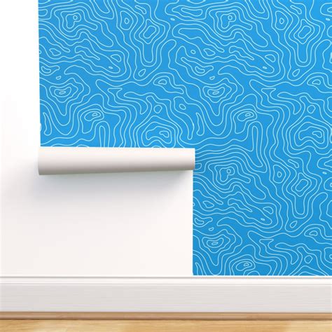 Topographic Map Bright Blue and White Wallpaper | Spoonflower | Blue and white wallpaper, Blue ...