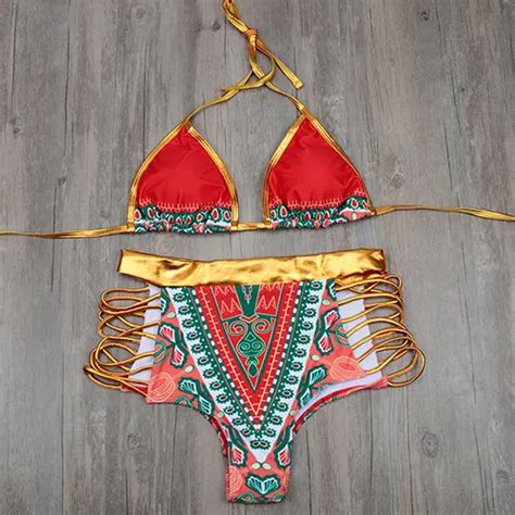 2018 New African Print Plus Size Swimwear Bikini Set Sexy Geometric