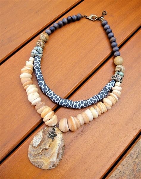 Stone Shell Necklace Tribal Beaded Bib African Statement Etsy