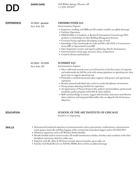 Instrumentation Engineer Resume Samples Velvet Jobs