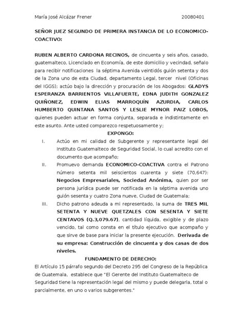 Memorial Economico Coactivo Pdf Guatemala Demanda Judicial