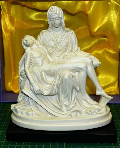 La Pieta Statue Mary Holding Jesus White On Black Stand 164 X 85 X