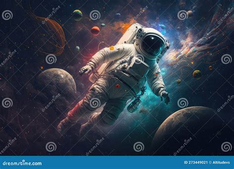 Artistic Astronaut Floating Through Space Surrounded By Stars And