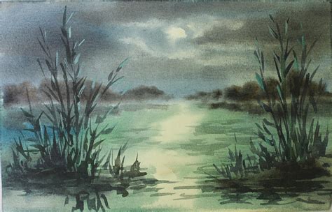 Night Lake Painting By Alex Osypenko Fine Art America