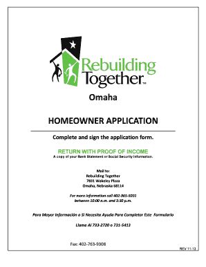 Fillable Online Rebuildingtogetheromaha Omaha Homeowner Application