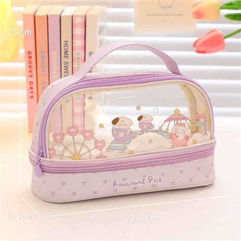 Trousse à Crayons Kawaii Transparente de Grande Capacité Sac Cosmétique