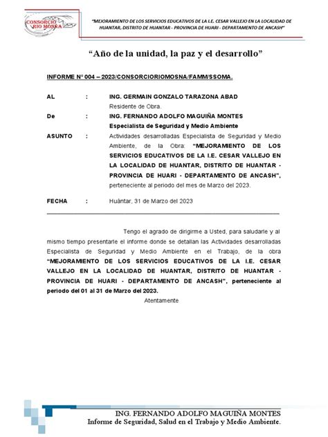 Informe N° 004 2023 Informe Mensual De Seguridad Pdf