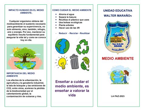 Triptico Del Medio Ambiente Impacto Humano En El Medio Ambiente Cualquier Organismo Obtiene