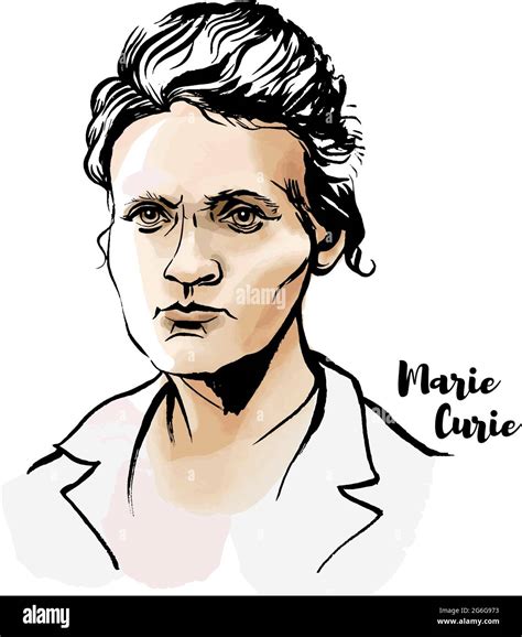 Marie Sklodowska Curie Watercolor Vector Portrait With Ink Contours