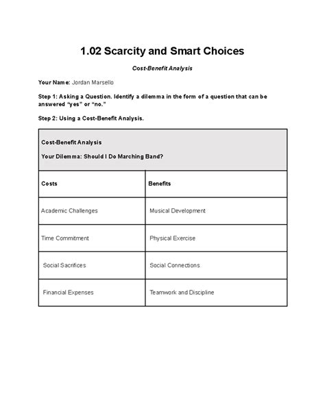 Scarcity And Smart Choices 1 Scarcity And Smart Choices Cost Benefit