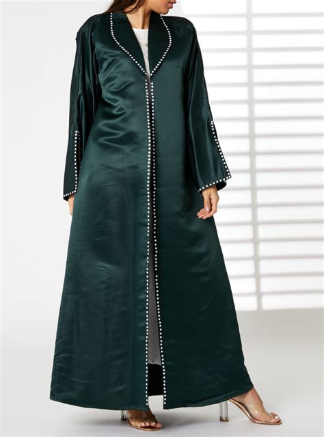 Green Abaya Moistreet Green Bridal Satin Snap Button Embellished Abaya