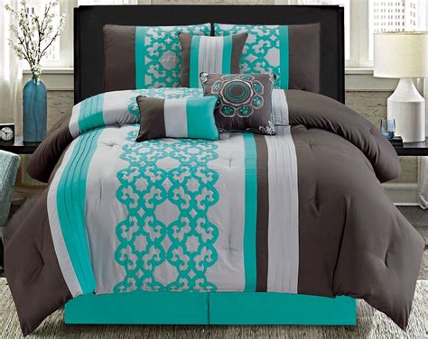 Beautiful 7pc Modern Teal Aqua Blue White Green Grey Comforter Set And Pillows New Comforters