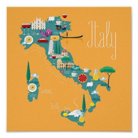 Map of Italy Poster | Zazzle | Italy poster, Italy map, Map